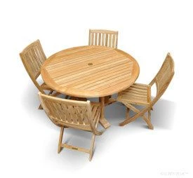 Teak Outdoor Dining Set for 4 - 6 Round Table and Folding Chairs